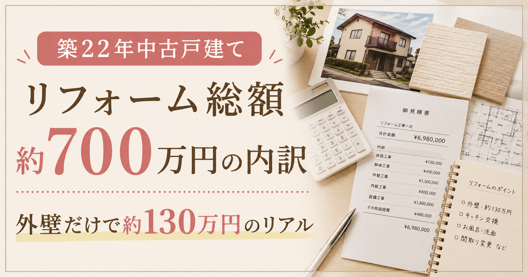 築22年中古戸建て、リフォーム総額約700万円の内訳|外壁だけで約130万円のリアル